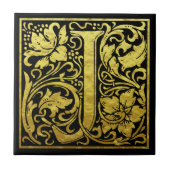 Letter J First Letter Faux Gold Tegeltje (Voorkant)