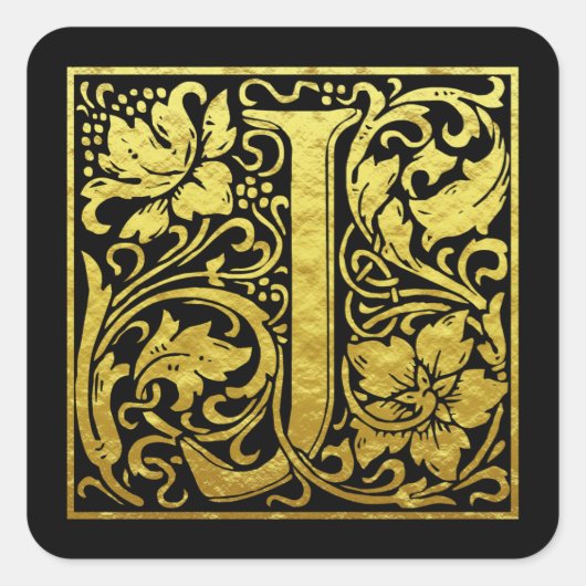 Letter J First Letter Faux Gold Vierkante Sticker (Voorkant)