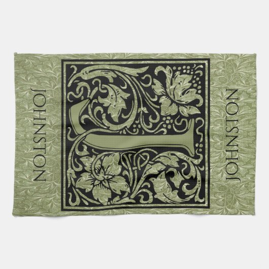 Letter J First Letter Monogram Gepersonaliseerd Theedoek (Horizontaal)