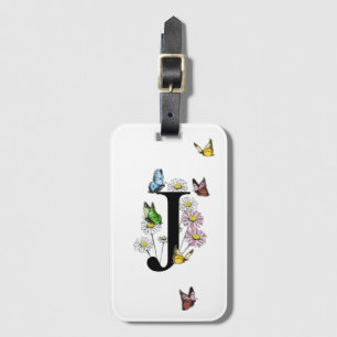 Letter J Floral Butterfly Monogram Initiaal Bagagelabel