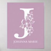 Letter J Floral Monogram Name Nursery Modern Poster (Voorkant)