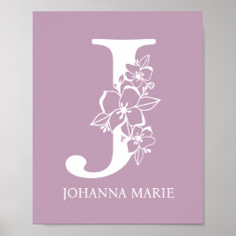 Letter J Floral Monogram Name Nursery Modern Poster