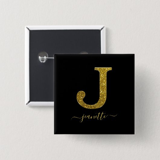 Letter J glitter Vierkante Button 5,1 Cm (Voorkant /achterkant)
