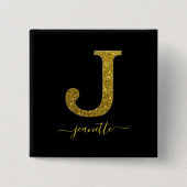 Letter J glitter Vierkante Button 5,1 Cm (Voorkant)