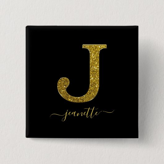 Letter J glitter Vierkante Button 5,1 Cm (Voorkant)