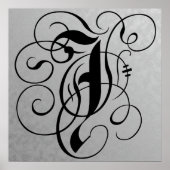 Letter J, Gothic Monogram Black Poster (Voorkant)