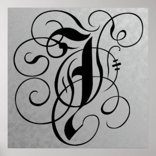 Letter J, Gothic Monogram Black Poster