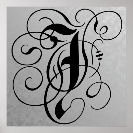 Letter J, Gothic Monogram Black Poster (Voorkant)