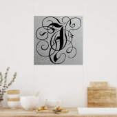 Letter J, Gothic Monogram Black Poster (Keuken)