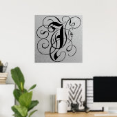Letter J, Gothic Monogram Black Poster (Thuiskantoor)