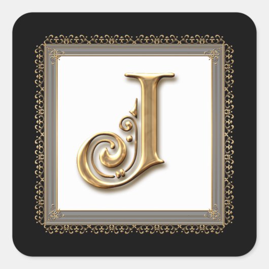 Letter J - Goud & Kant Classic Formele Huwelijkssl Vierkante Sticker (Voorkant)