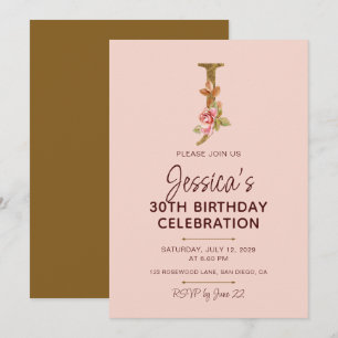 Letter J Gouden Monogram Blush Roze Rozen Kaart