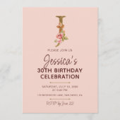 Letter J Gouden Monogram Blush Roze Rozen Kaart (Voorkant)