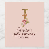 Letter J Gouden Monogram Blush Roze Rozen Wijn Etiket (Enkel label)