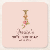 Letter J Gouden Monogram Roze Rozen Kartonnen Onderzetters (Voorkant)