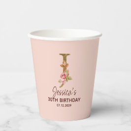 Letter J Gouden Monogram Roze Rozen Papieren Bekers
