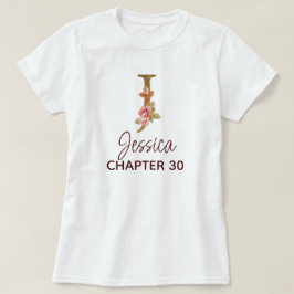 Letter J Gouden Monogram Roze Rozen Verjaardag T-shirt