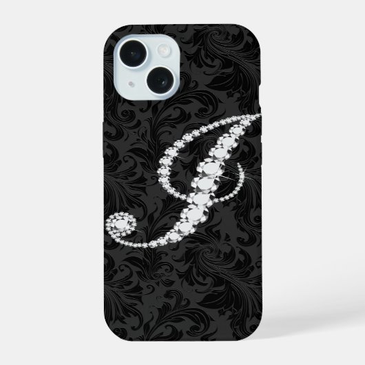 Letter J in diamanten iPhone 15 Case (Achterkant)
