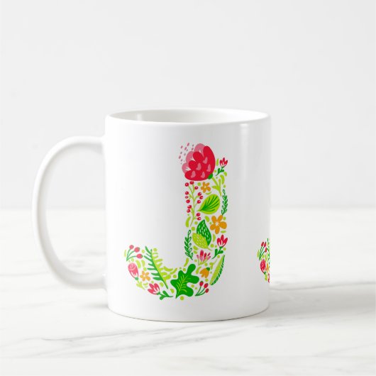Letter J in Flowers Coffee Mok (Links)