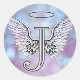 Letter J Initiaal Monogram Angel Wings & Halo Ronde Sticker