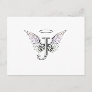 Letter J Initiaal Monogram met Angel Wings & Halo Briefkaart