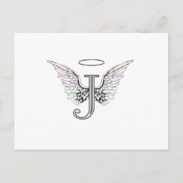 Letter J Initiaal Monogram met Angel Wings & Halo Briefkaart