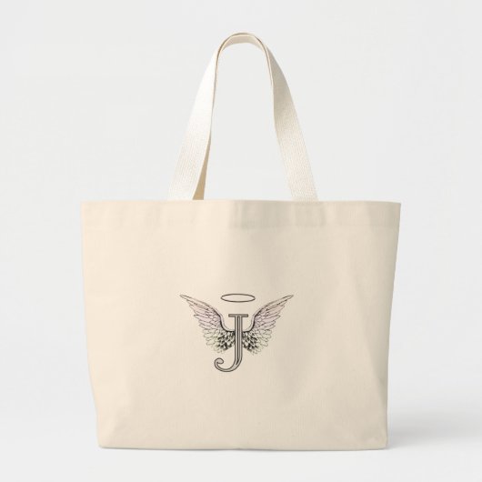 Letter J Initiaal Monogram met Angel Wings & Halo Grote Tote Bag (Voorkant)