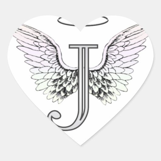Letter J Initiaal Monogram met Angel Wings & Halo Hart Sticker (Voorkant)