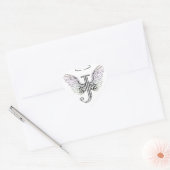 Letter J Initiaal Monogram met Angel Wings & Halo Hart Sticker (Envelop)