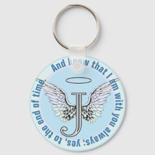 Letter J Initiaal Monogram met Angel Wings & Halo Sleutelhanger