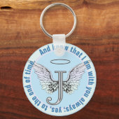 Letter J Initiaal Monogram met Angel Wings & Halo Sleutelhanger (Voorkant)