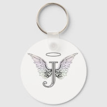 Letter J Initiaal Monogram met Angel Wings & Halo