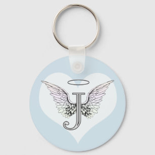 Letter J Initiaal Monogram met Angel Wings & Halo Sleutelhanger