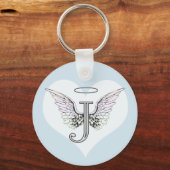 Letter J Initiaal Monogram met Angel Wings & Halo Sleutelhanger (Voorkant)