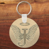 Letter J Initiaal Monogram met Angel Wings & Halo Sleutelhanger (Voorkant)