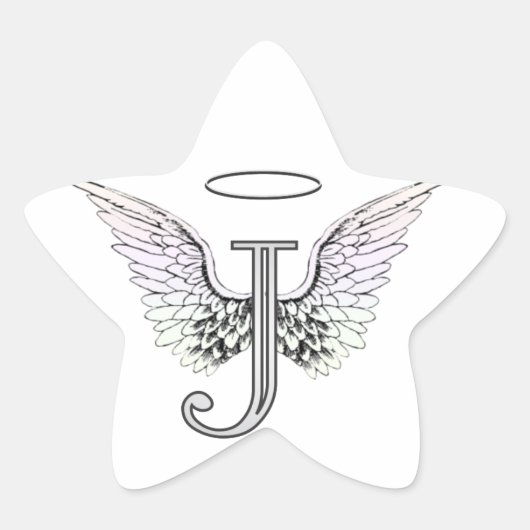Letter J Initiaal Monogram met Angel Wings & Halo Ster Sticker (Voorkant)