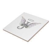 Letter J Initiaal Monogram met Angel Wings & Halo Tegeltje (Zijkant)