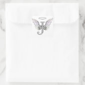 Letter J Initiaal Monogram met Angel Wings & Halo Vierkante Sticker (Tas)