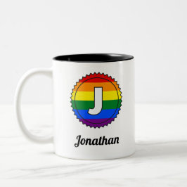 Letter J Initiaal & Name Gay Pride Rainbow Monogra Tweekleurige Koffiemok