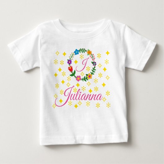 Letter J, Julianna, T-shirt, Flowers en Stars (Voorkant)