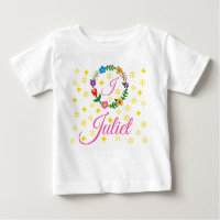 Letter J, Juliet, T-shirt, Flowers en Stars