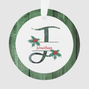 *~* Letter J Kerstfotograaf Rustic Wood AP44 Orn Ornament