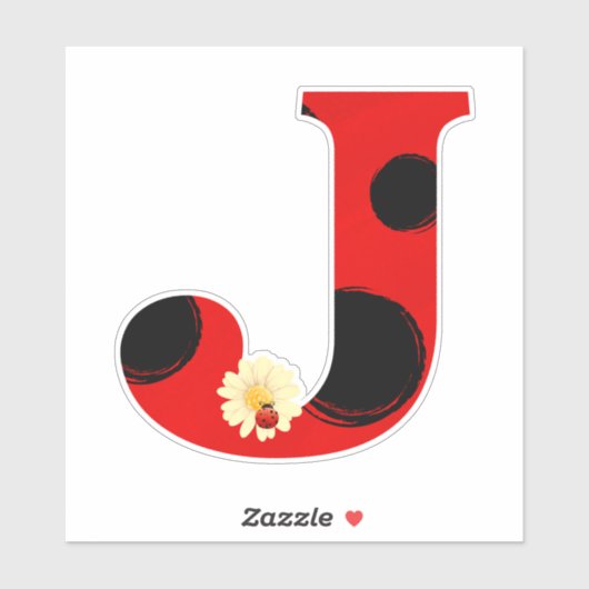 Letter J Ladybug Print met lieveheersbeestje en bl Sticker (Vel)