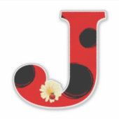 Letter J Ladybug Print met lieveheersbeestje en bl Sticker (Voorkant)