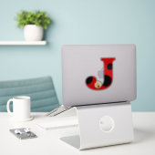 Letter J Ladybug Print met lieveheersbeestje en bl Sticker (Laptop op bureau)