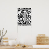Letter J Medieval Monogram  Initiaal Poster (Keuken)