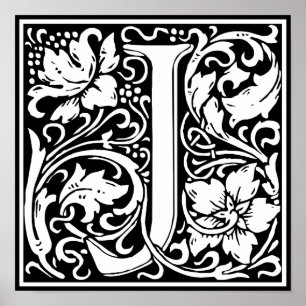 Letter J Medieval Monogram  Initiaal Poster