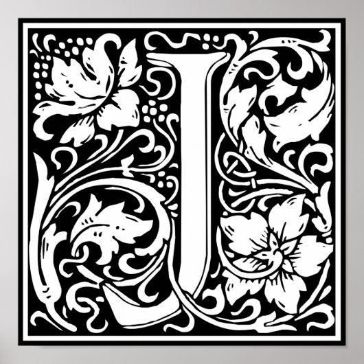 Letter J Medieval Monogram  Initiaal Poster (Voorkant)