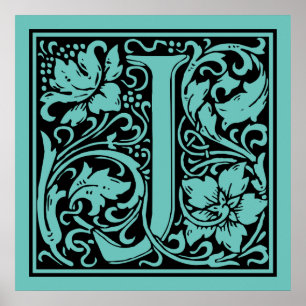 Letter J Medieval Monogram Initiaal Poster