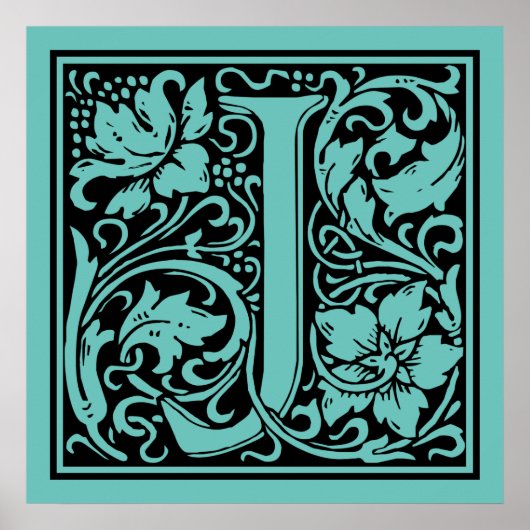 Letter J Medieval Monogram Initiaal Poster (Voorkant)